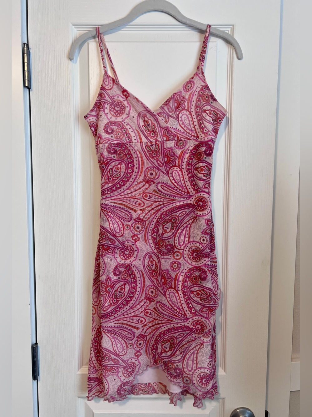 Rampage Vintage Y2K Pink Paisley Asymmetric Ruffle Slip Dress - Size Small